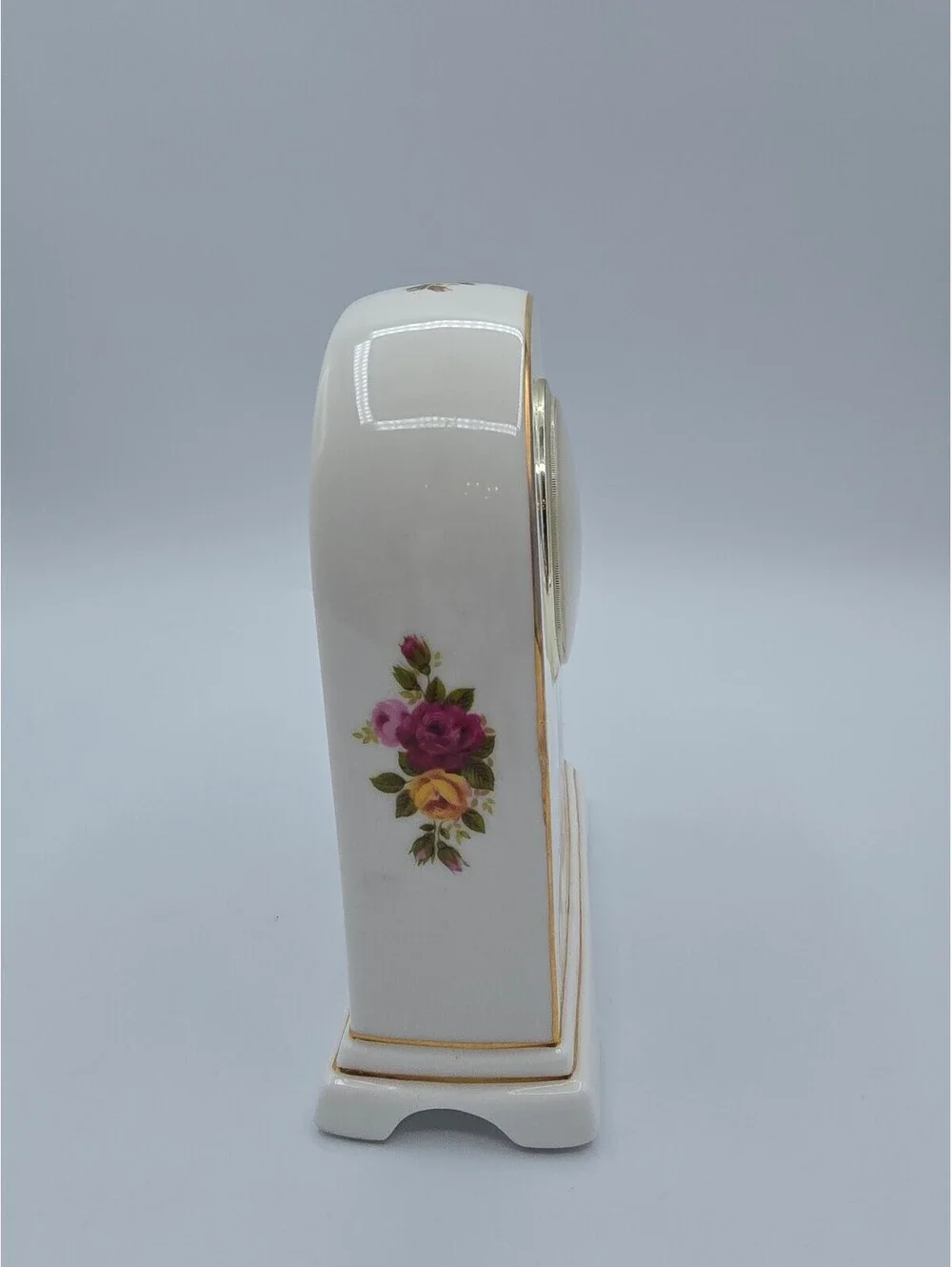 Vintage Howard Miller Floral Ceramic Mantel Clock with Gold Trim